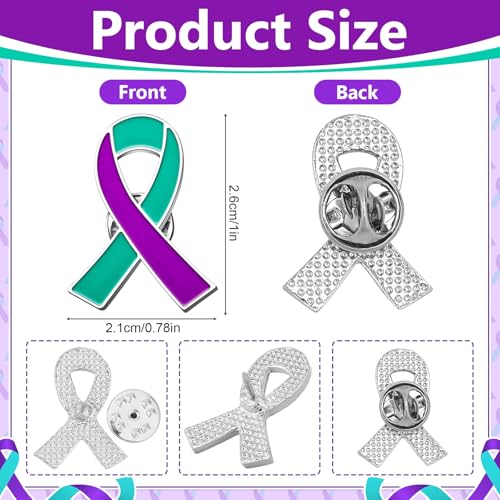 72PCS Suicide Prevention Awareness Enamel Pins Teal Purple Ribbon Lapel Brooch Pins Hope Love Ribbon Badge Pins Sexual Assault Awareness Suicide Prevention Awareness Items2