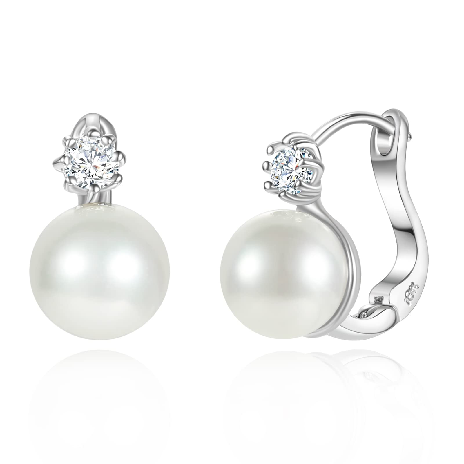 KesaPlanPearl Drop Earrings for Women Girls 14K Gold Plated Hypoallergenic Hoop Earrings Post 5A Cubic Zirconia Dangle Earrings Jewelry for Gifts Large Size