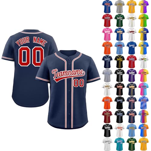 Baseball Trikot Herren Personalisierte Baseball Trikots Individuelle Baseball Shirts für Männer Damen Kinder, Druck-Namen&Nummer, Mehrfarbig