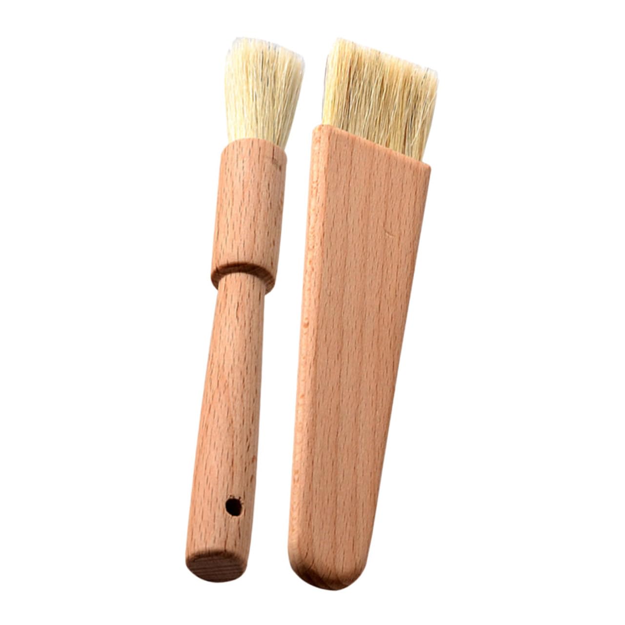 PRETYZOOM 2Pcs Kitchen Pastry Brush Round Flat Boar Bristles Basting Tool for Cooking Baking Grilling Heat Resistant Natural Bristle Brushes for Oil Sauce Bbq Use