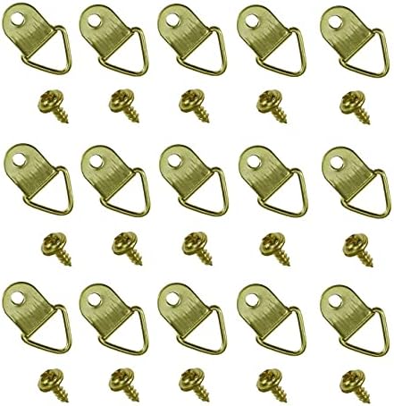 kuou 100 Pcs D Rings Picture Hanging, Small Photo Frame Hooks Hangers, Canvas Hook Wall Bracket Hanger with Screws(Stainless Steel/Golden)
