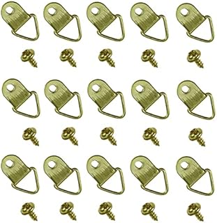 kuou 100 Pcs D Rings Picture Hanging, Small Photo Frame Hooks Hangers, Canvas Hook Wall Bracket Hanger with Screws(Stainless Steel/Golden)
