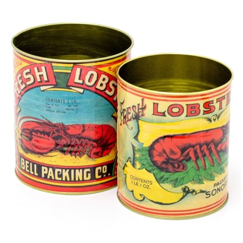Carousel Home Set Of 2 Retro Style Vintage Lobster Storage Tins | 2 Piece Replica Food Tins Decorative Tinned Fish Cans | Metal Storage Tins