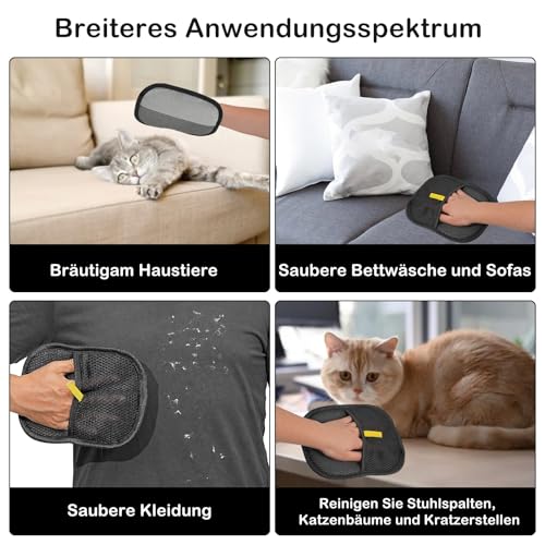 runpeak Tierhaarentferner Handschuh – 2 Stück Effiziente Haarentfernung, Katzenhaarentferner, Doppelseitiger Fellmagnet, Wiederverwendbarer Haarentfernung Handschuh Tiere mit Anti-Statik-Funktion