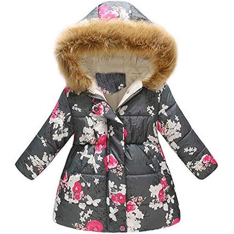 Kolylong Toddler Baby Girls Boys Winter Floral Thick Warm Jacket Hooded Windproof Coat for Kids 2-7 Years (6-7Y, Gray) Cover