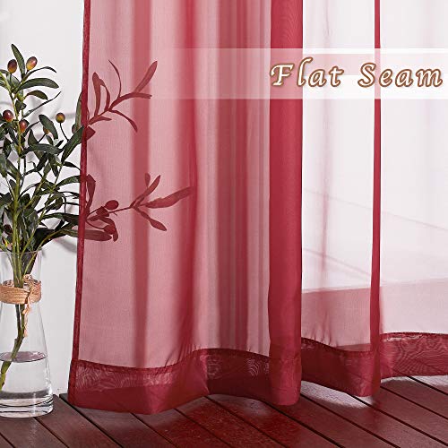 Nicetown Short Sheer Curtains Haute Red, Eyelet Top Voile Sheer Texture Window Treatment Solid Decorative Window Curtains For Christmas/Thanskgiving Day, 2 Panels, W54 X L54, 2 Panels #TOP4