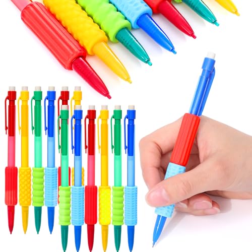 FunooFuno 16 Sets Textured Silicone Fidget Pencils with 16 Pencil Grips and White Eraser for Autism ADHD Calming Dyslexia Tools Sensory Propelling Pencils for Anxiety Relief Items Fidget Gifts