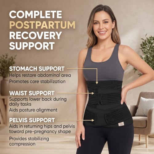 Image of Somaka 3-in-1 Postpartum Belt After Delivery for Women - Post Pregnancy & C-Section Abdominal, Waist & Pelvis Support Belt, Adjustable Belly Wrap for Postpartum Recovery (Black, Free Size)