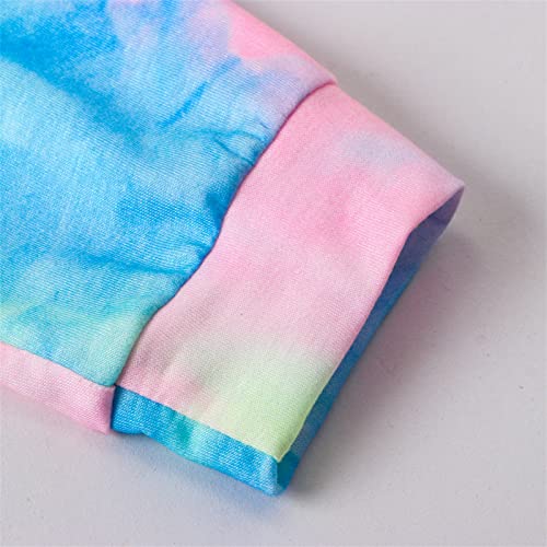 Image of Betusline Kids Clothes Girls, Trendy Tie Dye Print Long Sleeves Cropped Tops + Jogger Pants 2 Pcs Set Outfits for Teen Girl, Multicolored Black, 13-14 Years