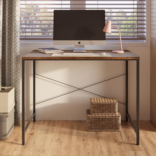 Image of FURLAY Slate Office Desk and Study Table | Century Engineered Wood Desk for Adults & Students | 1 Year Warranty (Rustic & Black, 100 x 60 cm)