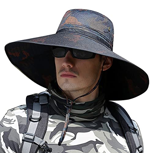 Image of HUAMULAN Wide Brim Sun Hats Men and Women Bucket Safari Fishing Hat for Hiking Garden Lawn Work Camping Outdoor