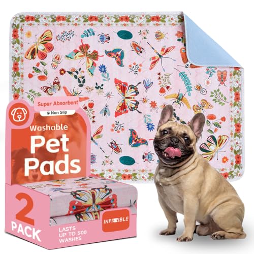 Image of Pink Washable Pee Pads for Dogs and Cats, 2 Pack 48 inchx36 inch Large Absorbent Reusable Puppy Pads for Potty Training, Waterproof Non-Slip Leakproof Whelping Pet Mat for Crate, Playpen, Kennel & Floors