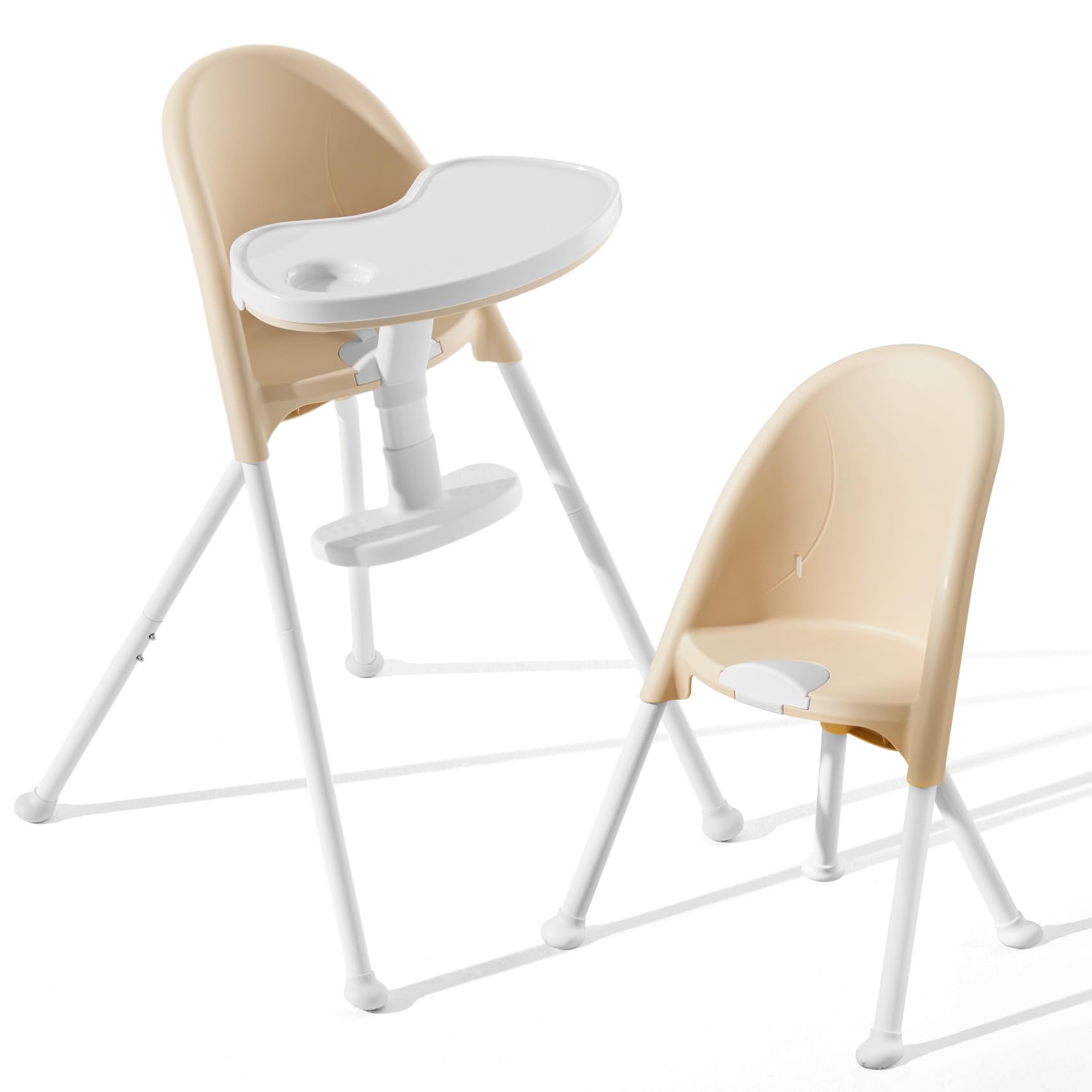 Funny Supply 3-in-1 Foldable High Chair, Portable & Convertible Baby High Chair, Modern Baby Feeding Chair with Removable Double Tray, Lightweight, Space-Saving Design, Easy to Clean, Cream