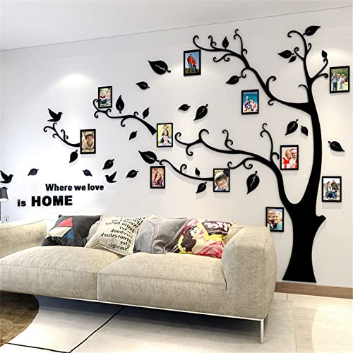 Arbre Sticker Muraux 3D Autocollants DIY Cadre de Photo Stickers Mural Arts Décorations pour Chambre, Salon, Chambr (S: 100 * 138CM, Noir Gauche)