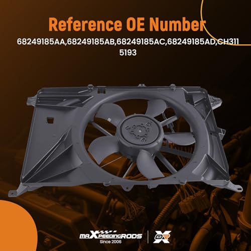 Image of maXpeedingrods Engine Radiator Cooling Fan Assembly for Jeep Compass 2.0L L4 2017, for Jeep Compass 2.4L L4 2017-2021 Replacement 68249185AA 68249185AB