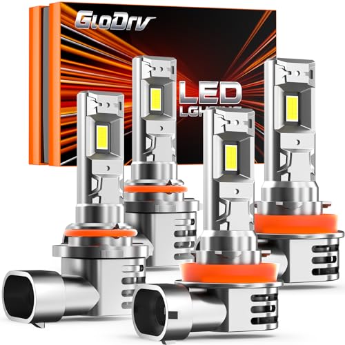 GloDrv [2025 Upgrade] H-11 90-05 Led Bulb Combo [Latest & Brightest] 80000lm 800% Brightness Fog Light Bulbs Real 1:1 Mini Size Design, 6000k Cool White?Pack of 4