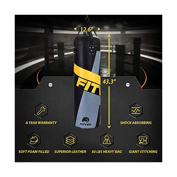 FITVEN Punching Bag 50-Pound for Adults Youth Kids with Wall Mount Wall Bracket Heavy Bag for Kickboxing