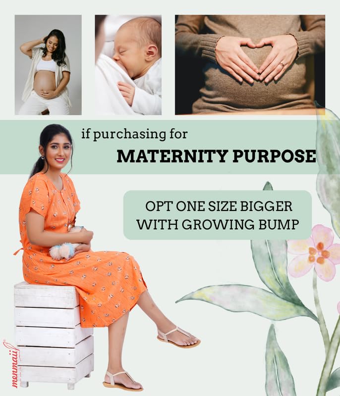 Image of MENMAII Women's [L-4XL] Full Open /Front Buttoned [a Kind of Adaptive Clothing] Multipurpose Nighty for Maternity /Pregnancy /Elderly /Patient /Feeding /Hospital Purpose Nighty Calf Length