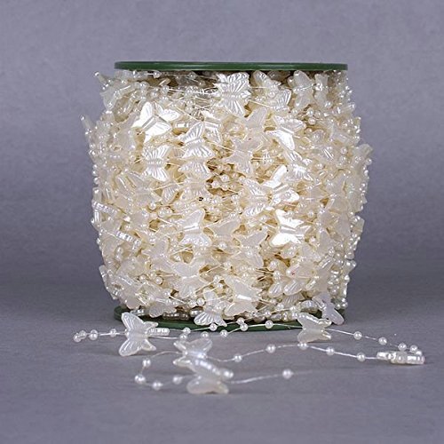 200 Feet Roll Butterfly Shaped Fishing Line Artificial Pearls Beads Garland Strands Chain Wedding Party Decoration (Ivory)