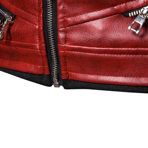 Men's Detachable Fur Collar Leather Jacket Zipper Vintage Pocket Punk Retro Coat Slim Motorcycle Bomber PU Jackets4