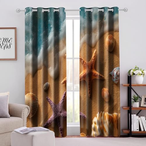 Draperies intérieures haut de gamme imprimé coquillage lot de 2