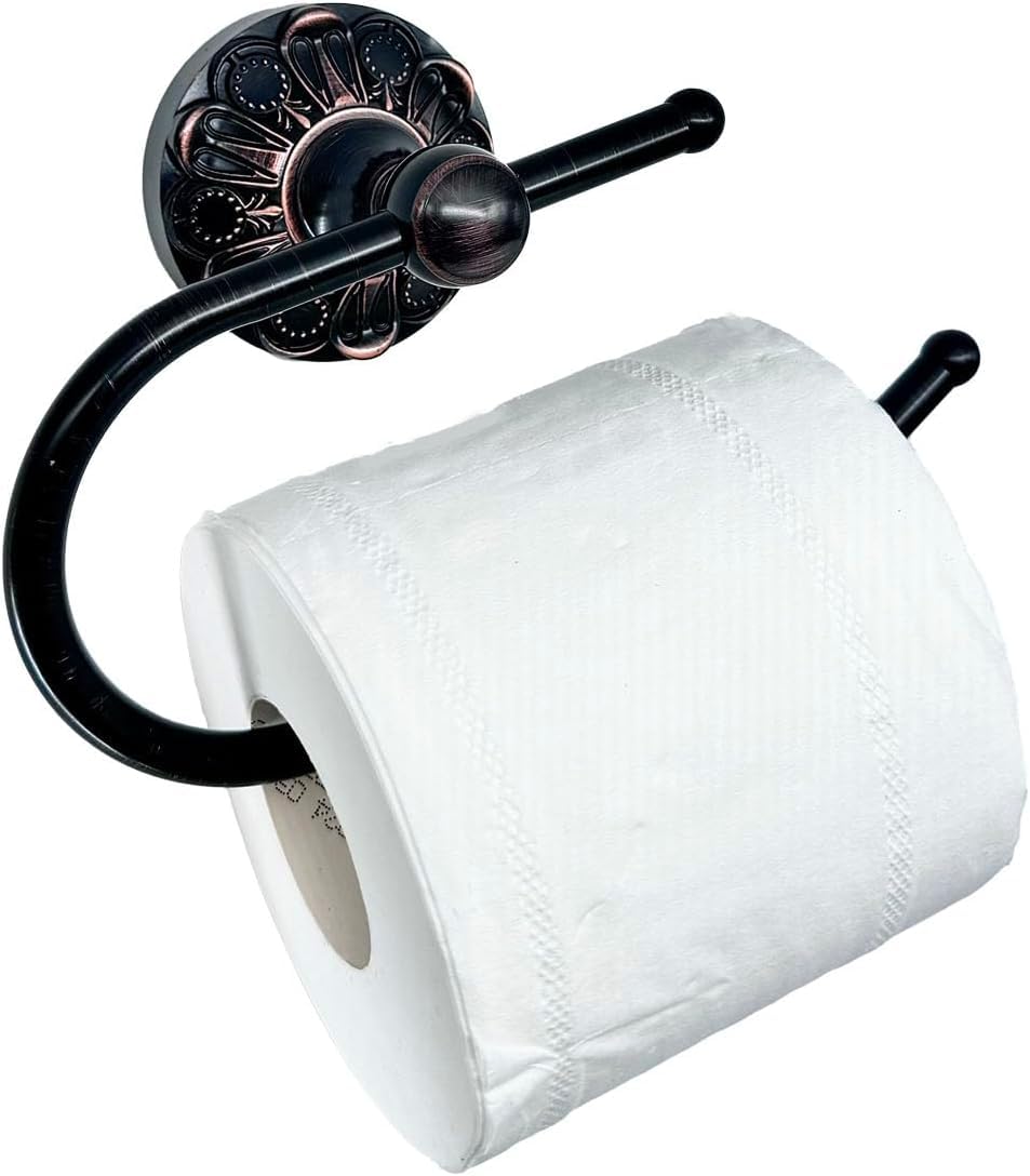 CALUCAB Antique Brass Toilet Roll Holder Brush Bronze Wall Mounted Toilet Roll Holder Open Arm Towel Holder Tissue Roll Holder for Bathroom Kitchen (Oil Matte Black) - Image 2