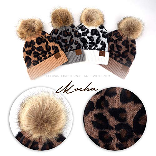 Image of C.C Exclusives Soft Beanie hat with Leopard Pattern and Fur Pom(HAT-7001)(SF-7001)