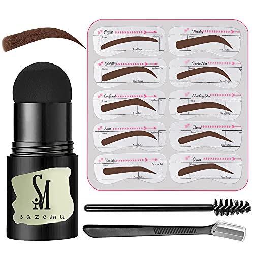 Eyebrow Stamp Stencil Kit, Stamp, 1 Step Kit For Long Lasting and Waterproof Make Up, 10 PCS Stencils Kits - Perfect With Resistant Seal Shape Your Brows Instantly, Medium Brown