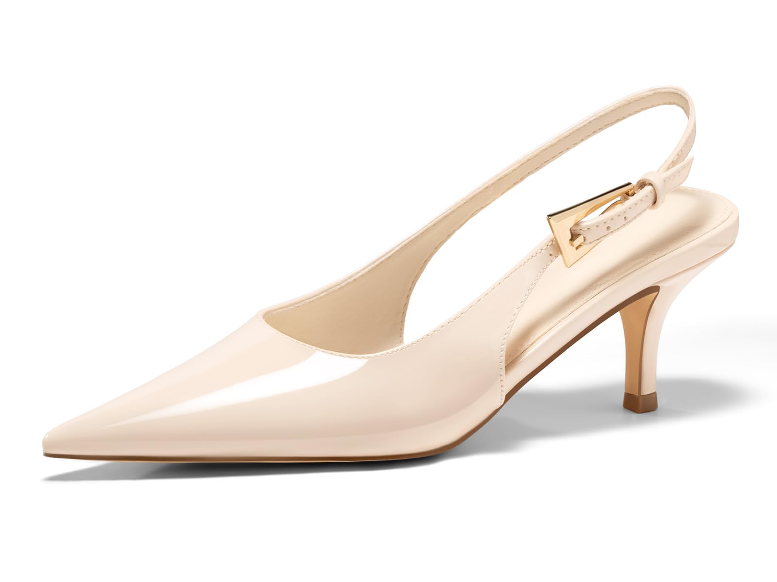 Coutgo Womens Slingback Heels Kitten Low Heel Dress Shoes Closed Pointed Toe Buckle Pumps Work Wedding Shoes