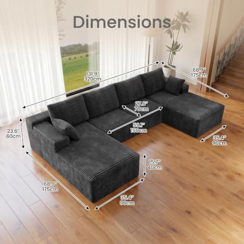 Image of Modular Cloud Sectional Sofa, Oversized Corduroy Boneless Couch | Luxury Comfort, Deep Seat, Couches for Living Room and Apartment, No Assembly Required