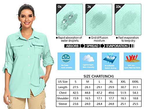 Women's Upf 50+ Uv Sun Protection Safari Shirt, Long Sleeve Outdoor Cool Quick Dry Fishing Hiking Gardening Shirts (5055 Green Xl) #TOP5