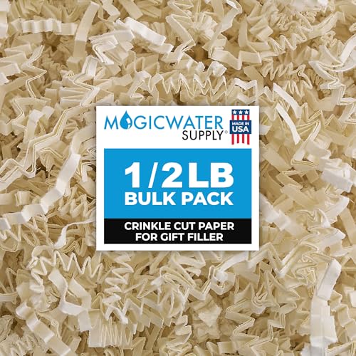 Crinkle Cut Paper Shred Filler (1/2 LB) for Gift Wrapping & Basket Filling - Light Ivory | MagicWater Supply