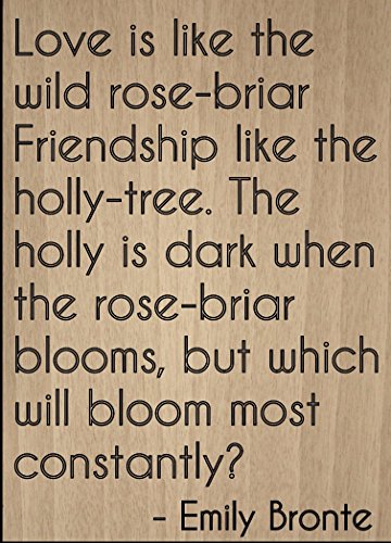 Mundus Souvenirs - Love is like the wild rose-briar. quote by Emily Bronte, laser engraved on wooden plaque - Size: 20cm x 25cm