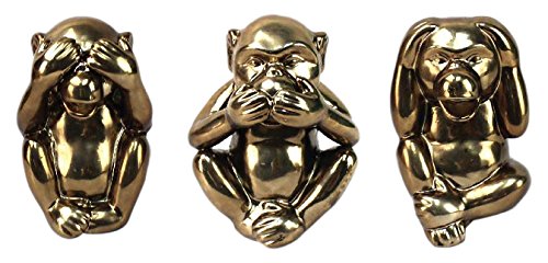 Lot de 3 boîtes Wise Monkeys Argent Hear No Evil, SPEAK No Evil, See No Evil, bronze, W14 x H17 x D11 cm each monkey (approx.)