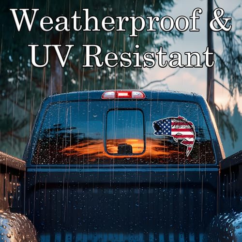 Image of Large USA Flag Fishing Bass Fish Sticker Decal Fishing Bumper Sticker Fish Auto Decal Car Truck Boat RV Patriotic Tackle Box Fisherman (8 Inch)