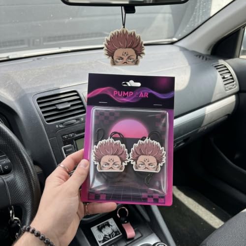 Image of PumpCar 2 pieces sukuna double-sided hanging Japanese anime cherry-scented car air freshener Cool anime hanging for rearview mirror Car Interior Accessories Gifts, purple