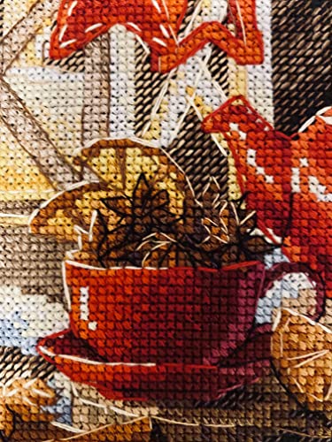 Image of RIOLIS - Winter Tea Time 1977, Christmas Cross Stitch, Cross Stitch Kits for Beginners & Advanced, Cross Stitch Kits for Adults, Counted Stitching Kits, Embroidery Kit Christmas