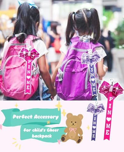 Image of Cheer Pin Me Ribbon Cheerleader Pin Me Bow Cheer Bow Keychain with Rhinestones Cheerleading Sports Accessory Gift