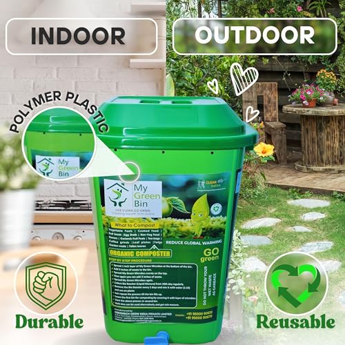 Image of Green rich Organic Composter 25 ltrs + 1 Bag Microbes (5 ltrs) - Convert Kitchen Waste to Manure