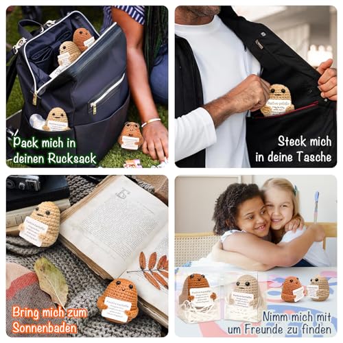 Positive Potato Grote cadeauset, Pocket Hug cadeaus voor vrouwen, kleine geluksbrenger voor beste vriendin en kinderen, motivatiegeschenk, partner, herfstdecoratie, geluksbeerchi-vulling - Afbeelding 5