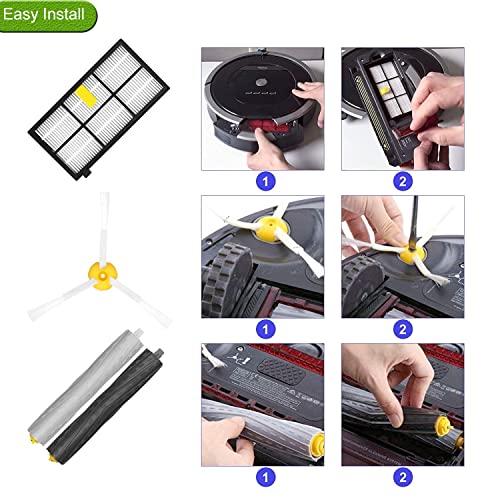 Fuyoda Replacement Parts Kit For Irobot Roomba 800 Series 850 860 861 866 870 880 890 900 Series 960 980 981 985 Vacuum Cleaner,Replenishement Parts With 2 Set Extractors,4 Filters,4 Side Brushes Accessory #TOP4