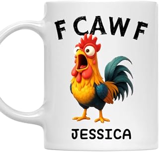 Fueled by Pure Cawfee Power - Personalized Coffee Mug, Customized Chicken Lover Farm Animal Cup, F-Caw-F Funny Chicken Mug, Funny F-Kaw-F Coffee Cup for Friend, Friends Coworkers Gift on Holiday