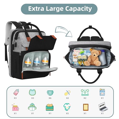 Image of ISMGN Diaper Bag Backpack with Changing Station, Large Diaper Bag, Baby Bag, Multifunctional Diaper Bag, GreyBlack