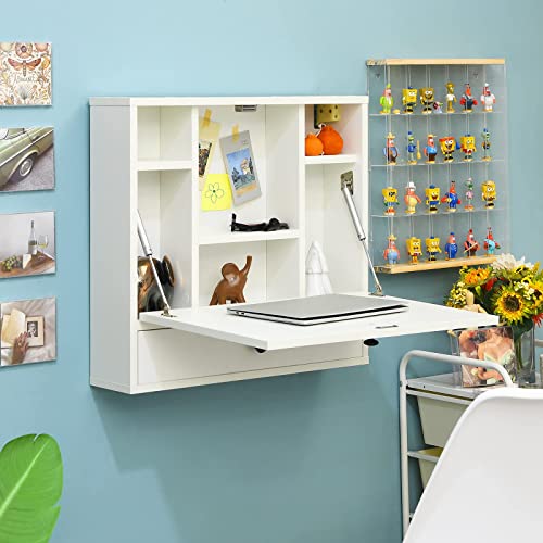 IFANNY Wall Mounted Computer Desk w/Storage Drawer & Shelves, Compact