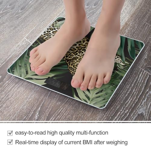 Báscula digital de baño con diseño Leopard Palm Leaf y vidrio templado miniatura 5