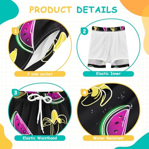 Toddler Boys Swimwear Swim Trunks with Compression Liner 4T Watermelon Banana4