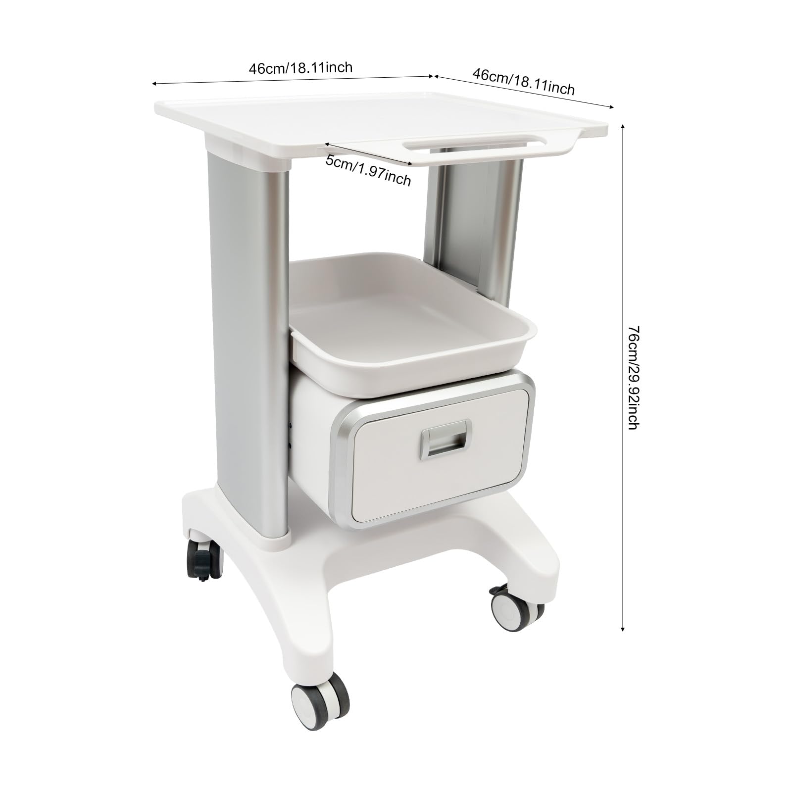 Carrello da laboratorio, carrello medico, carrello cosmetico con 1 cassetto e ripiano superiore, carrello da laboratorio arrotolabile, materiale ABS, multifunzione, per laboratorio, clinica, ospedale