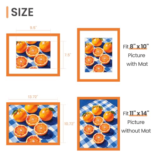 Image of upsimples 11x14 Picture Frame, Display Pictures 8x10 with Mat or 11 x 14 Without Mat, Wall Hanging Photo Frame, Orange, 1 Pack