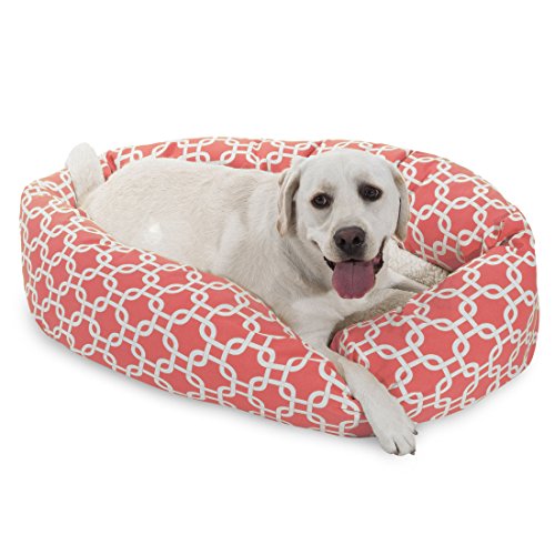 Image of Majestic Pet 40 Inch Links Sherpa Calming Dog Bed Washable - Cozy Soft Round with Spine for Head Support - Fluffy Donut 40x29x9 (inch) - Round Pet Bed Large - CORAL