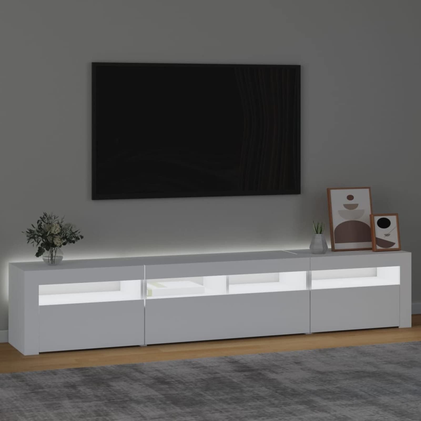 IKAYAA Mueble para TV de 210 cm Con Iluminación LED, Armario Bajo, Muebles de Salón, Aparador TV, Diseño Moderno, Elegante, Blanco, 210 x 35 x 40 cm